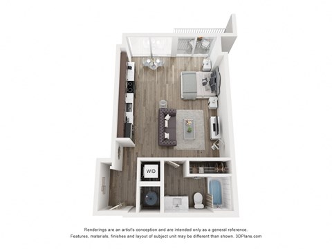 Floor plan for studio, 1 bath, 617 sqft
